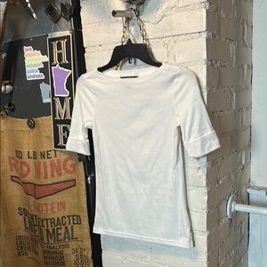 Lauren Ralph Lauren White Boatneck Top with Elbow Length Sleeves Women XS Petite